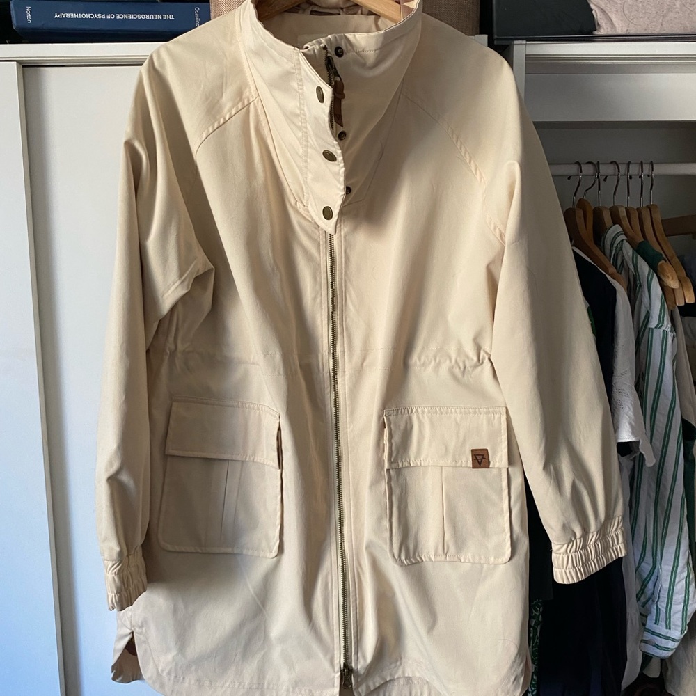 Cream Trench Coat with Stand-Up Collar